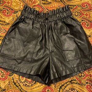 Schhjzp High Waisted Wide Leg Black Faux Leather Shorts XS